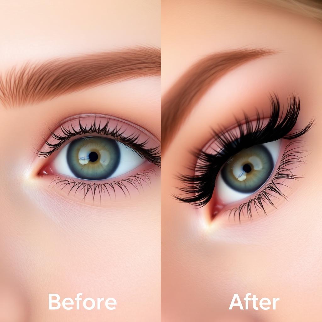 Before and after: naturally short lashes transformed with mixed-length lash clusters